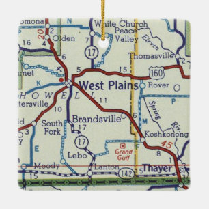 West Plains MO Vintage Map Ceramic Ornament