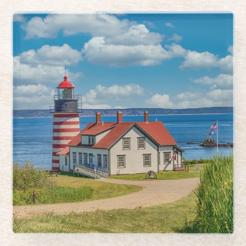 West Quoddy Head Lighthouse Lubec Maine Glass Coaster