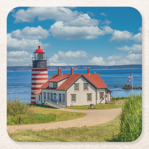 West Quoddy Head Lighthouse Lubec Maine Square Paper Coaster