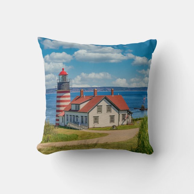 West Quoddy Head Lighthouse, Lubec, Maine Throw Pillow (Front)