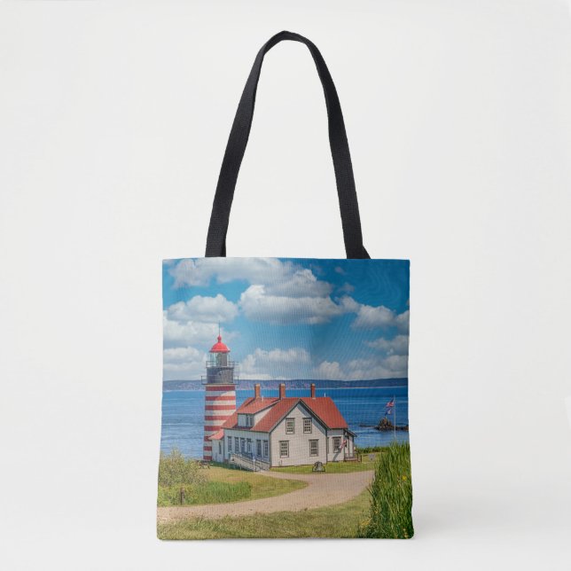 West Quoddy Head Lighthouse, Lubec, Maine Tote Bag (Front)