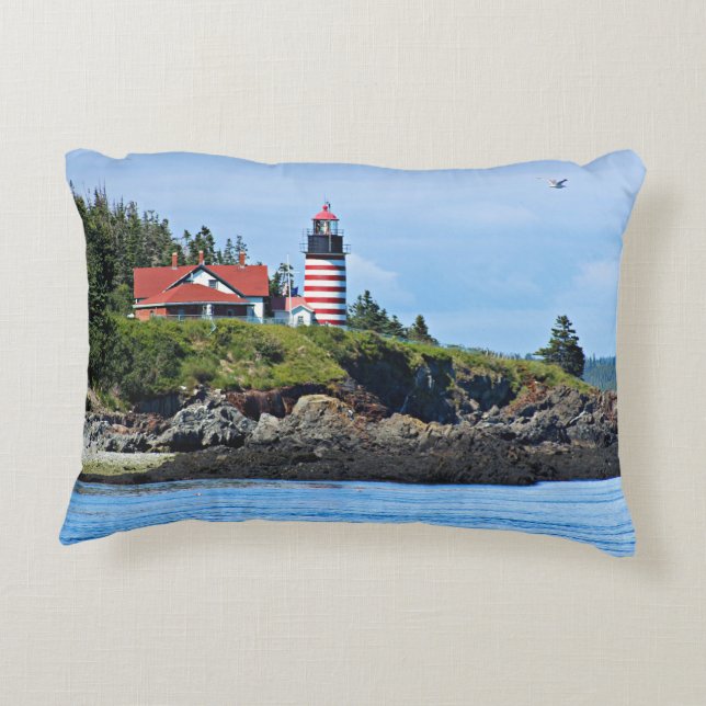 West Quoddy Head Lighthouse, Maine Decorative Pillow (Back)