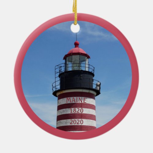 West Quoddy Head Lubec Maine Lighthouse Ceramic Ornament