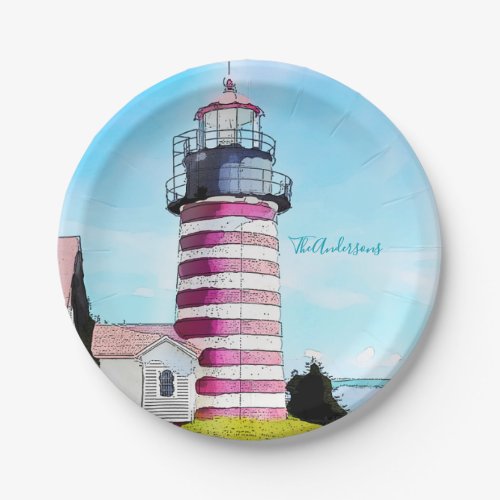 West Quoddy Head Ocean Lubec Maine Lighthouse Paper Plates
