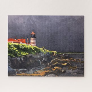 West Quoddy Lighthouse Painting Jigsaw Puzzle