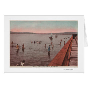 West Seattle, WA - Bathing at Coney Island Beach Cards