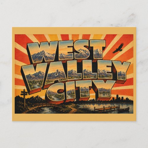 West Valley City UT Mountains River Lake Art Postcard