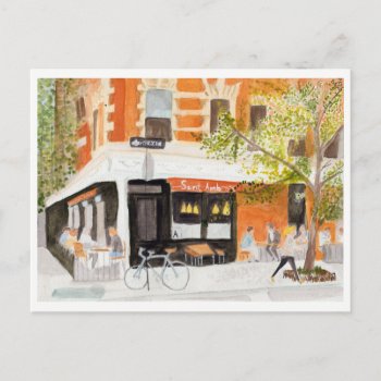 West Village Cafe Watercolor Postcard by Flowerbox_Greetings at Zazzle