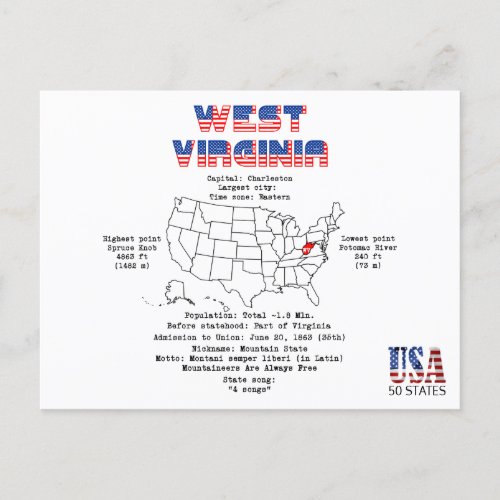 West Virginia American state on a map Holiday Postcard