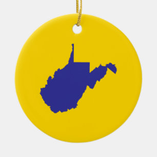 West Virginia Blue and Gold Ceramic Ornament