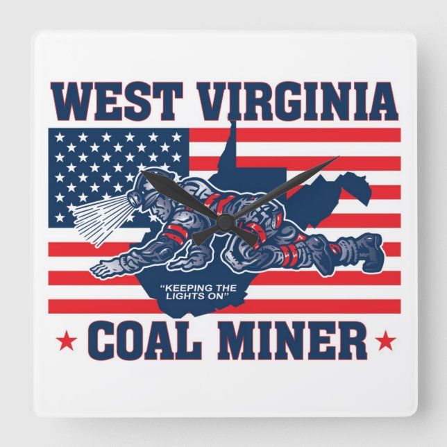 WEST VIRGINIA COAL MINER SQUARE WALL CLOCK (Front)