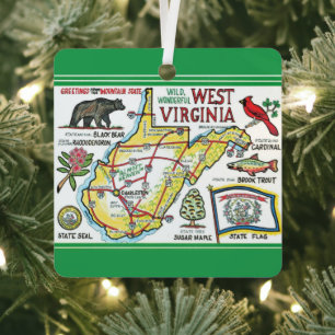 West Virginia Colorful Vintage Map  Metal Ornament