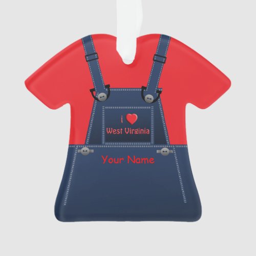 West Virginia Counrty Bib Overalls Heart Ornament