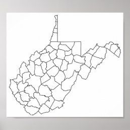 West Virginia Counties Blank Outline Map Poster