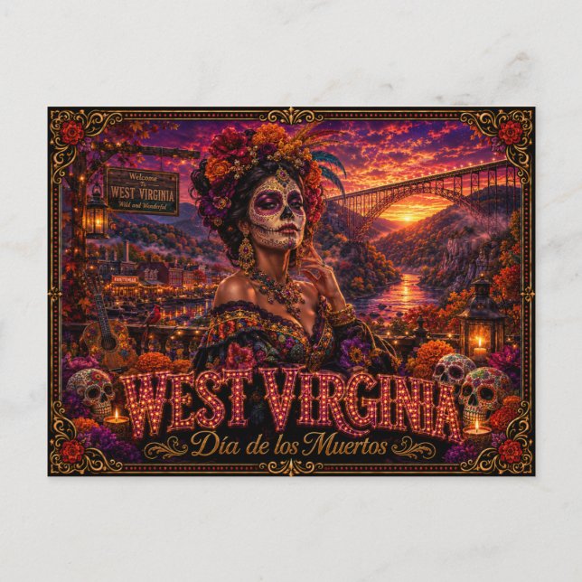 West Virginia Día de los Muertos Retro Postcard (Front)