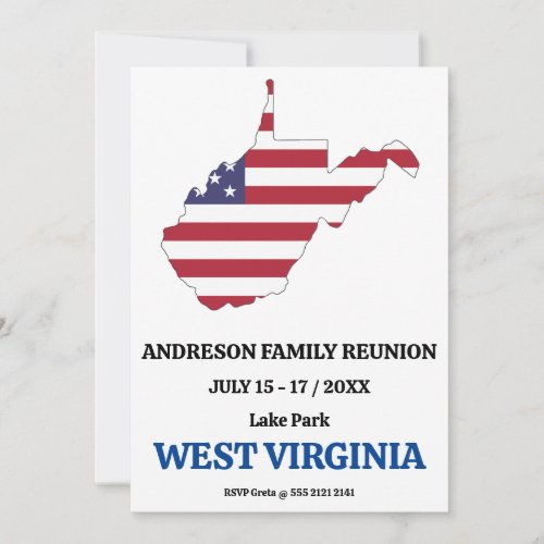WEST VIRGINIA FAMILY REUNION STATE MAP USA Flag Invitation