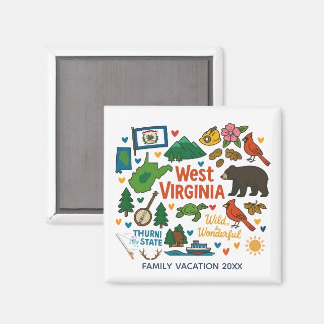 West Virginia Family Trip Keepsake Personalized Magnet (Front/Back)