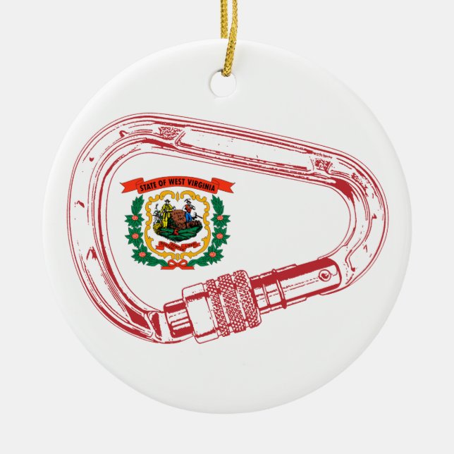 West Virginia Flag Climbing Carabiner Ceramic Ornament (Front)