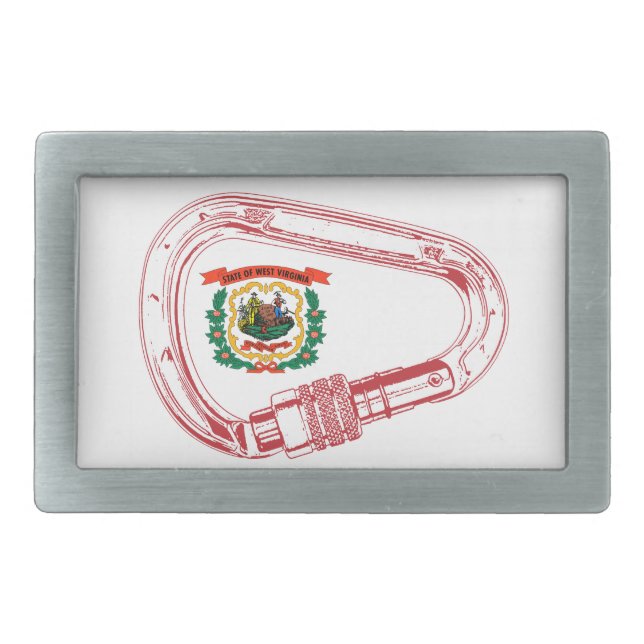 West Virginia Flag Climbing Carabiner Rectangular Belt Buckle (Front)