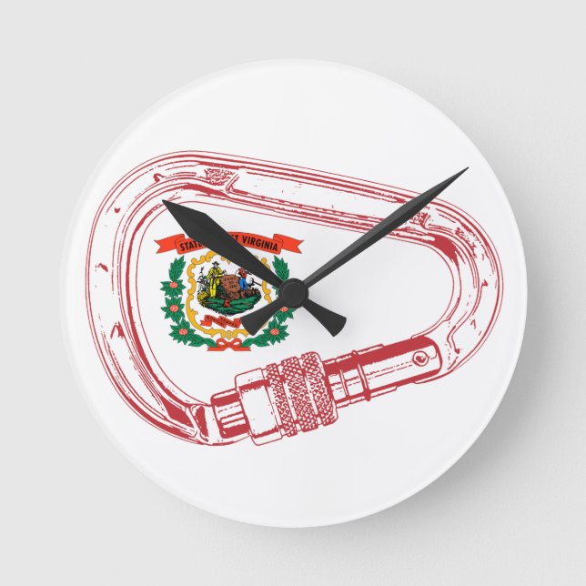 West Virginia Flag Climbing Carabiner Round Clock (Front)