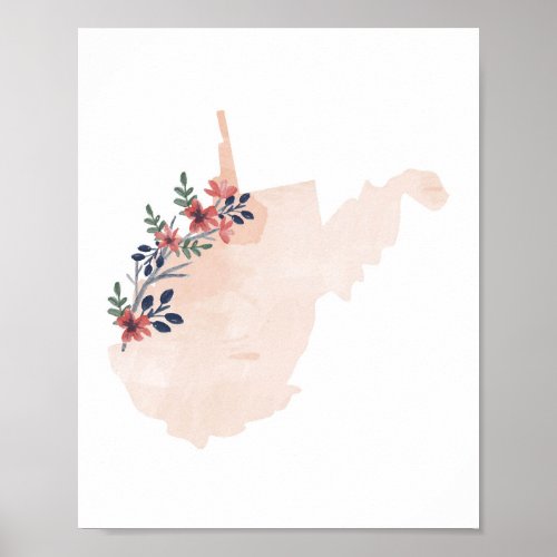 West Virginia Floral Watercolor State Poster