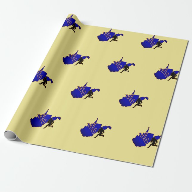 West Virginia Football Blue n Gold Pride Wrapping Paper (Unrolled)