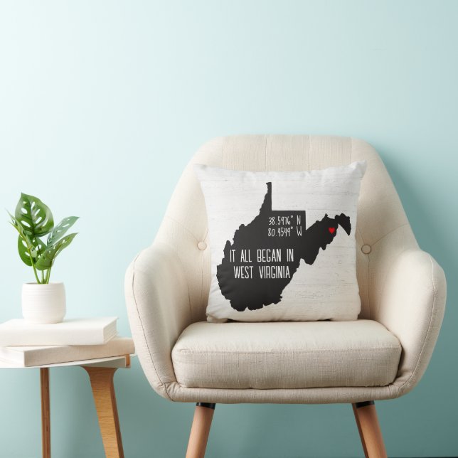 West Virginia GPS Coordinates with Heart Throw Pillow (Chair)