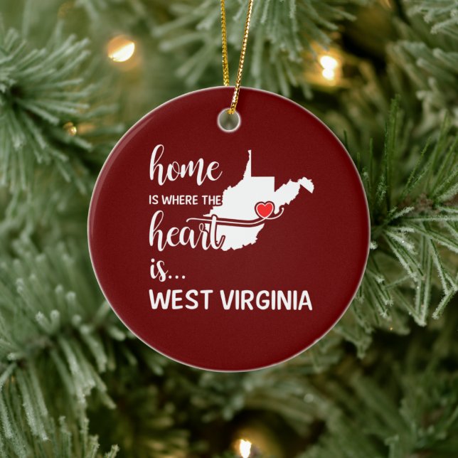 West Virginia home is where the heart is Ceramic Ornament (Tree)