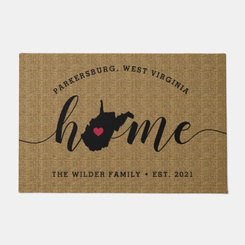West Virginia Home State Personalized Doormat