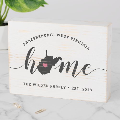 West Virginia Home State Rustic Family Name Wooden Box Sign