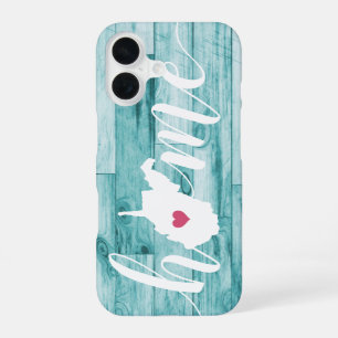 West Virginia Home State Turquoise Wood Look iPhone 16 Case
