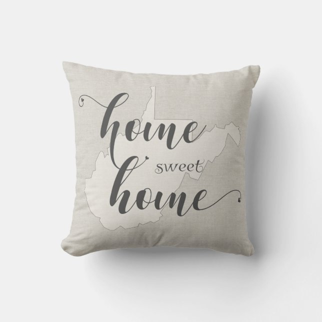 West Virginia  - Home Sweet Home burlap-look Throw Pillow (Front)