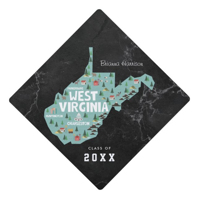 West Virginia Illustrated Map Custom Graduation Cap Topper (Front)