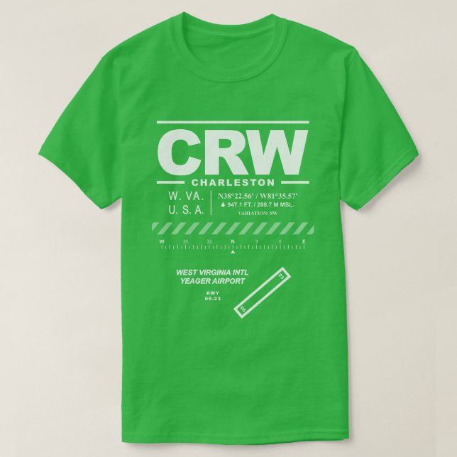 West Virginia International Yeager Airport CRW T-Shirt (Design Front)