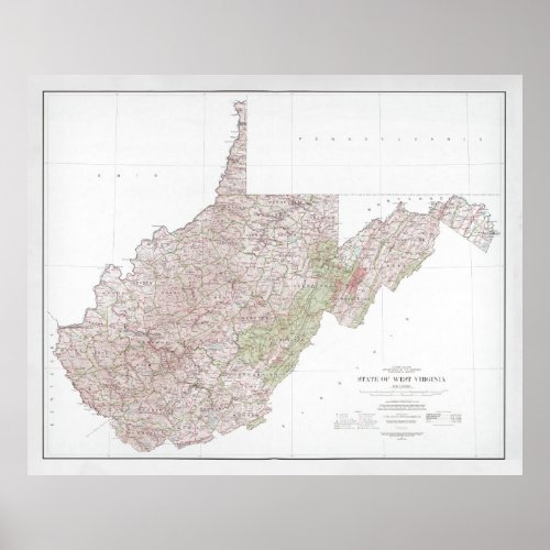 West Virginia Map 1984 WV State Atlas Poster