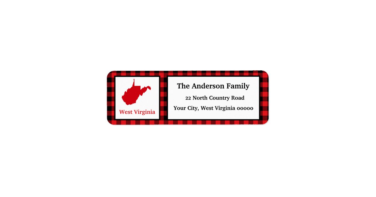 West Virginia Map Buffalo Plaid Return Address Label | Zazzle