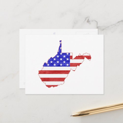 West Virginia Map Shaped Patriotic American Flag Postcard