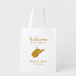West Virginia Map Wedding Welcome Bag, Gold Tote B