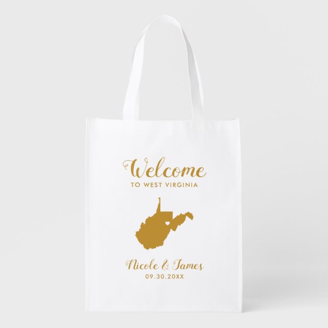 West Virginia Map Wedding Welcome Bag, Gold Tote B (Front)