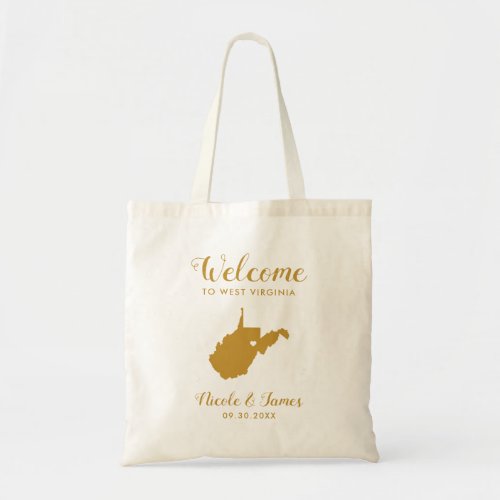 West Virginia Map Wedding Welcome Bag Gold Tote Bag