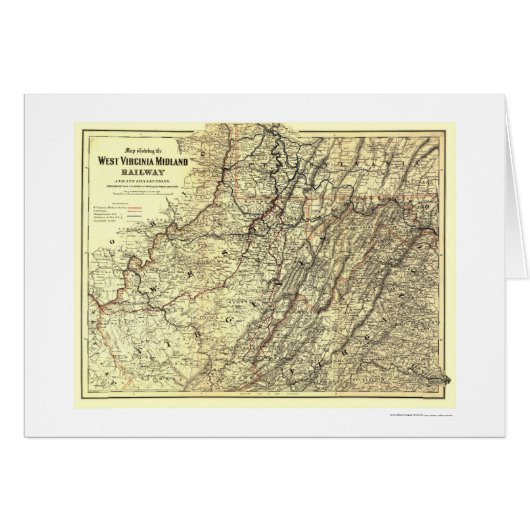 West Virginia Midland Railroad Map 1883 Cards (Front Horizontal)