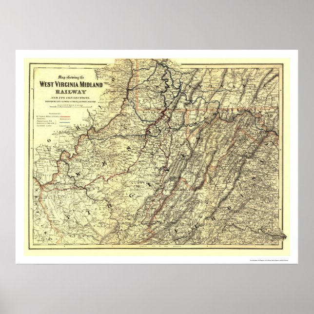 West Virginia Midland Railroad Map 1883 Poster (Front)