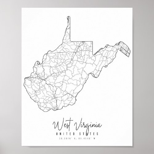 West Virginia Minimal Street Map Poster