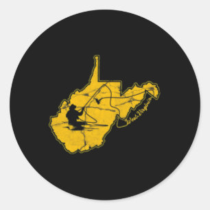 West Virginia Mountain Gold And Blue Fly Fishing F Classic Round Sticker