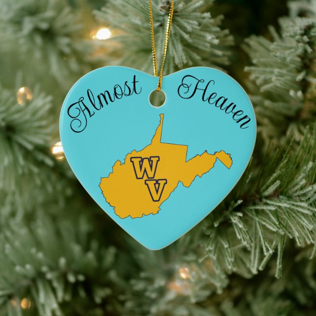 West Virginia Mountain State Appalachian Blue Gold Ceramic Ornament (Tree)