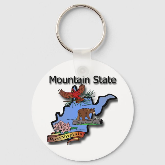 West Virginia Mountain State Cardinal Bear Rhodode Keychain (Front)
