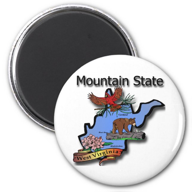 West Virginia Mountain State Cardinal Bear Rhodode Magnet (Front)