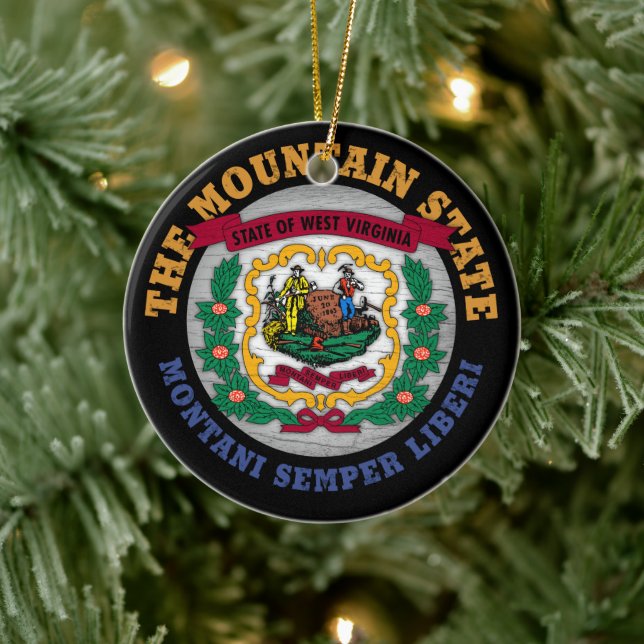 WEST VIRGINIA MOUNTAIN STATE FLAG CERAMIC ORNAMENT (Tree)