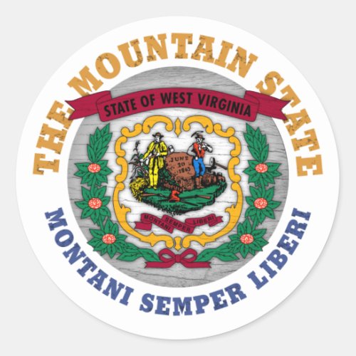 WEST VIRGINIA MOUNTAIN STATE FLAG CLASSIC ROUND STICKER