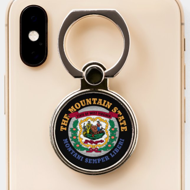 WEST VIRGINIA MOUNTAIN STATE FLAG PHONE RING STAND (Close Up)